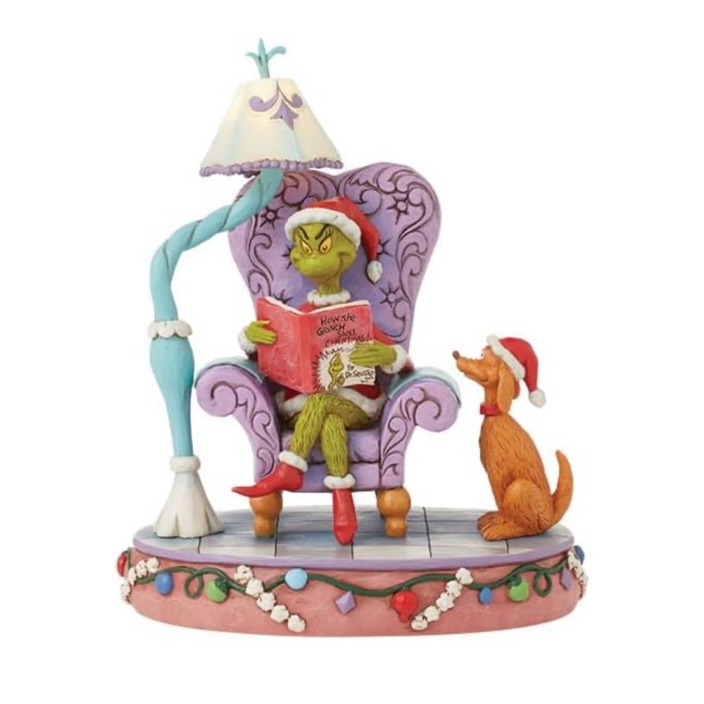 Jim Shore GRINCH IN CHAIR WITH LAMP‎ READING BOOK 6015213FE First Edition